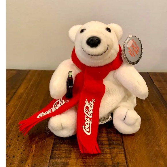 Vintage 1998 Coca-Cola Bean Bag Plush Polar Bear With Red Scarf Collectible Tags - Picture 1 of 12